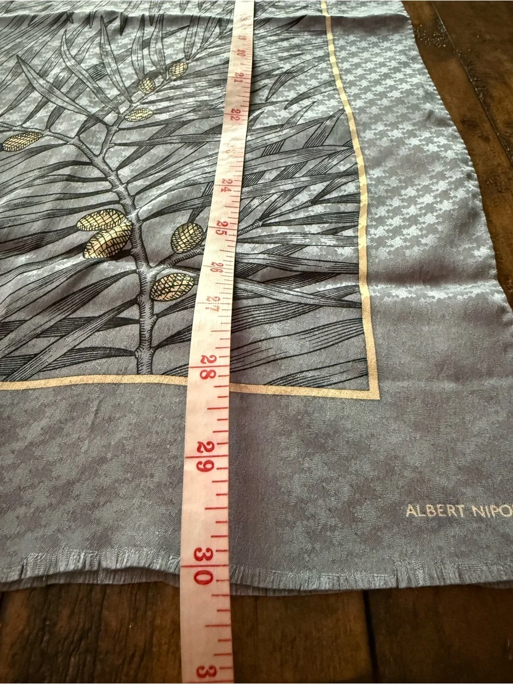 Albert Nipon Rectangle Silky Grey and Yellow Botanical Print Scarf Wrap